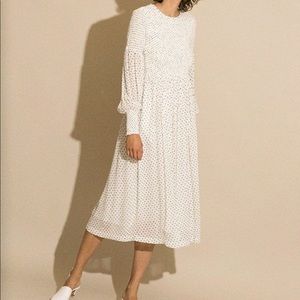 Long sleeve smocked GANNI Rometty dress